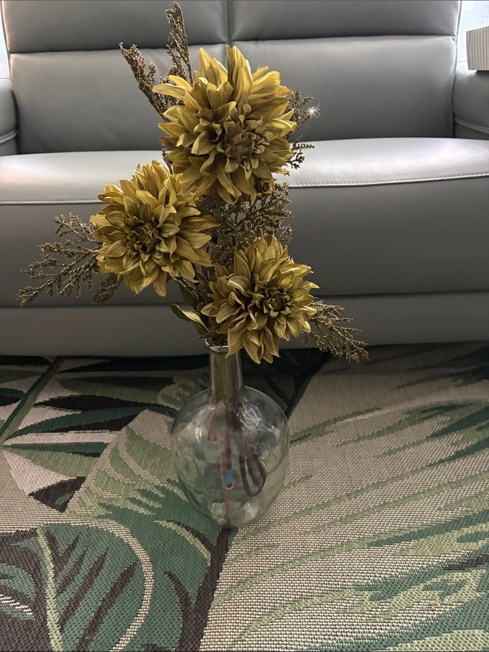 Artificial Dried Dahlia Spray in Olive Gold - Home Accents